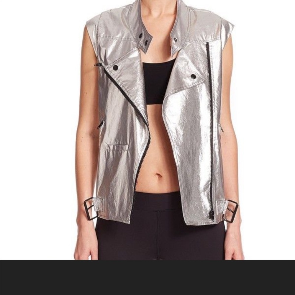 NWT REBECCA MINKOFF Metallic Silver Biker Moto Vest (XS/0)